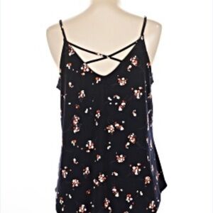 Kaileigh Navy Floral Strappy Tank Top | Criss Cross Back | Size L